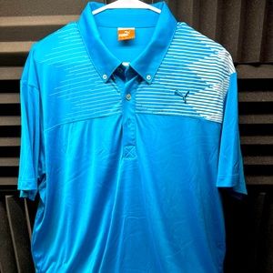 Puma Golf Polo Shirt XL Dry Cell Blue / White Stripes / Diamonds